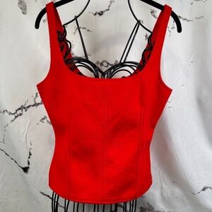 Zara Bustier Corset Felt Tank Red Deep Scoop Neckline Tailored Side Zipper Soft